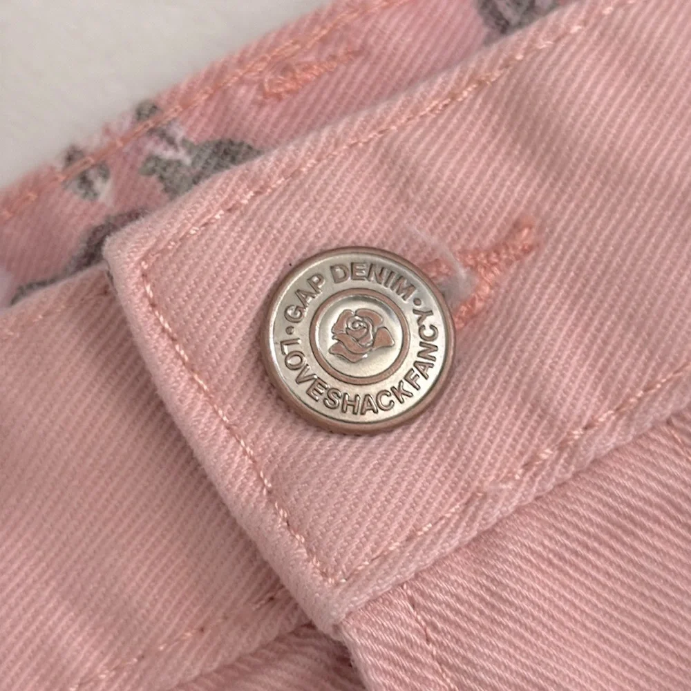 {NWT} GAP x LoveShackFancy | Stretch Denim Ruffle Hem Mini Skirt Pink (29/8P) - Picture 6 of 16